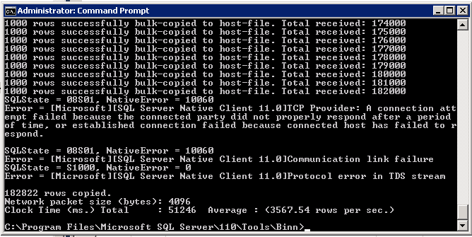 Screenshot showing TCP error in command prompt